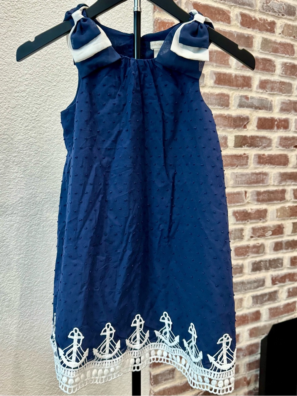 Cynthia Rowley Navy Nautical Sleeveless Sailor Dress w/ Bow Straps - Girls 7